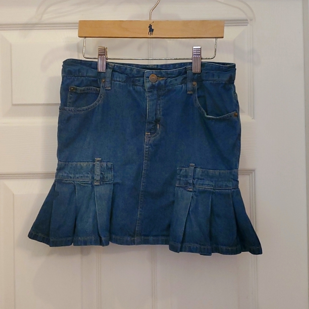 Polo Jeans Co. Ralph Lauren Pleated Blue Jean Skirt with pockets